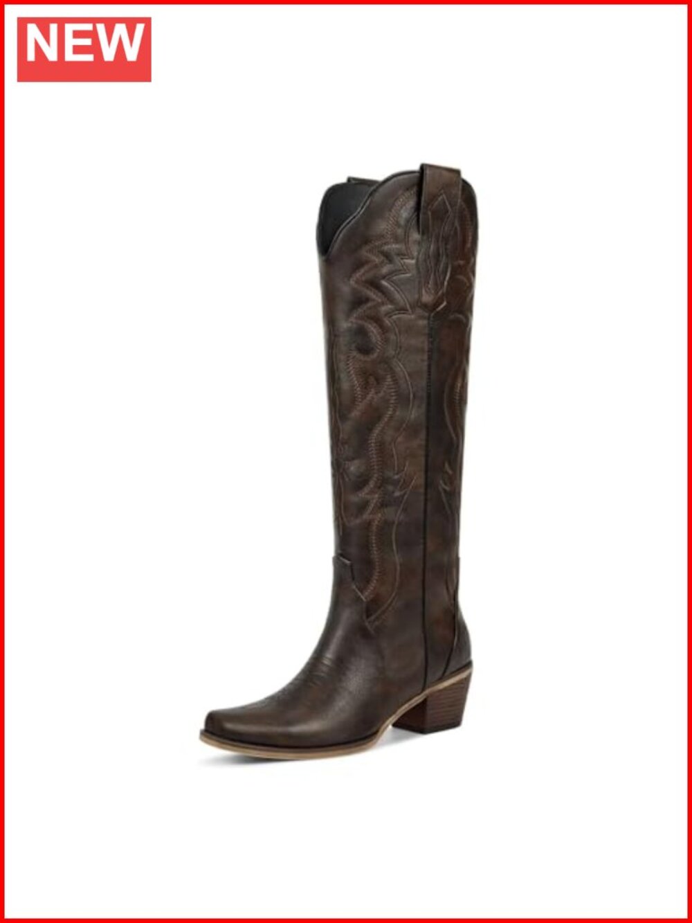 Knee High Cowboy Boots Faux Leather Snip Toe Block Heel Western